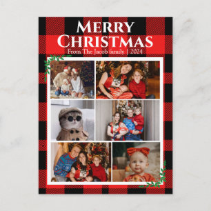 Postal Festiva Navidades Red Buffalo Plaid de vacaciones Foto mod