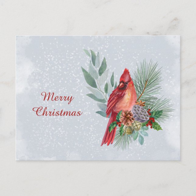 Postal Festiva Navidades Red Cardinal Business Watercolor (Anverso)