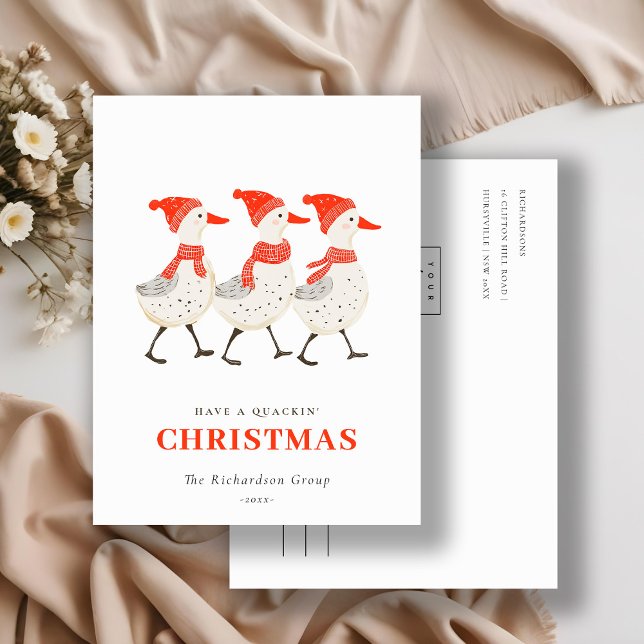 Postal Festiva Navidades Red Winter Quacking Ducks logotipo comer (Subido por el creador)