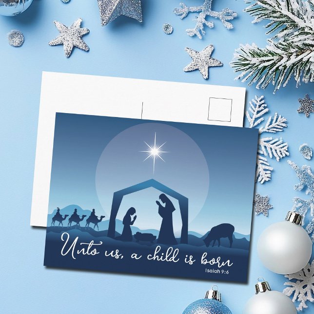 Postal Festiva Navidades religiosos Natividad Escena azul (Subido por el creador)