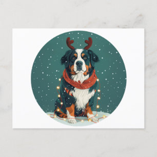 Postal Festiva Navidades reno Perro de montaña Bernese