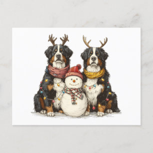 Postal Festiva Navidades renos Perros de montaña Bernese