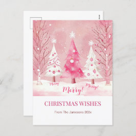 Postal Festiva Navidades Retro Blanco Rosa