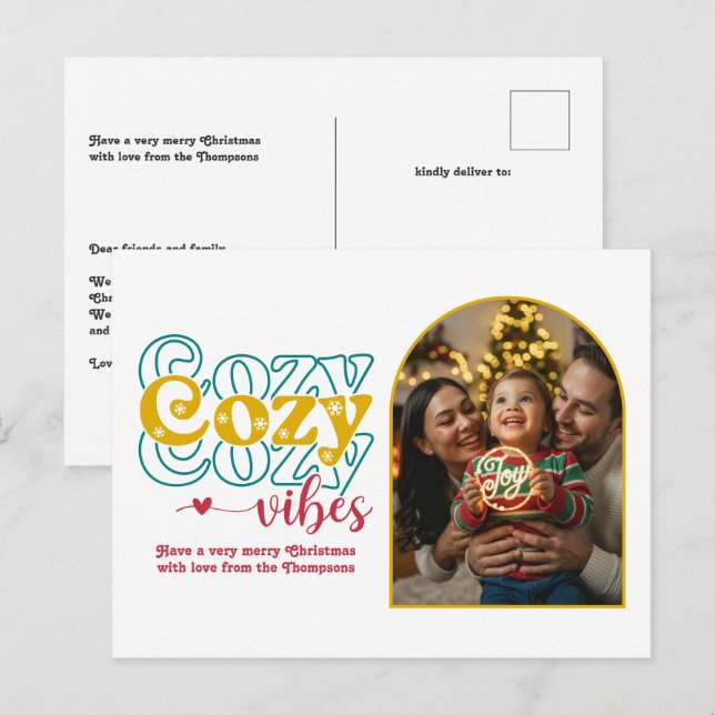 Postal Festiva Navidades Retro Cheer Cosy Vibes Retro Foto (Anverso / Reverso)