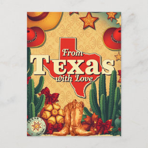 Postal Festiva Navidades retro de Texas con amor