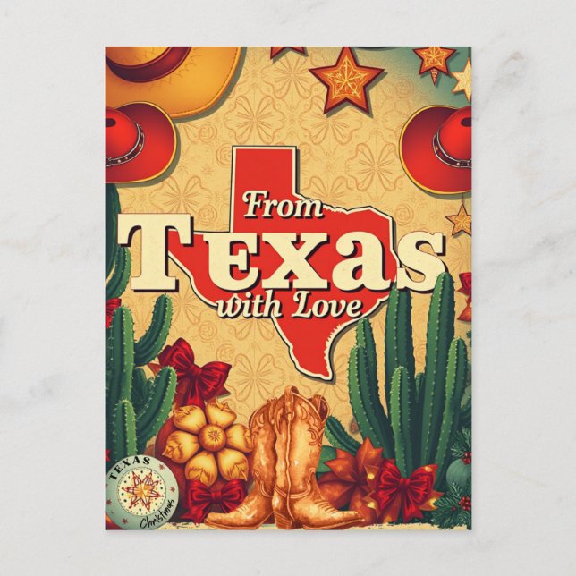 Postal Festiva Navidades retro de Texas con amor (Anverso)
