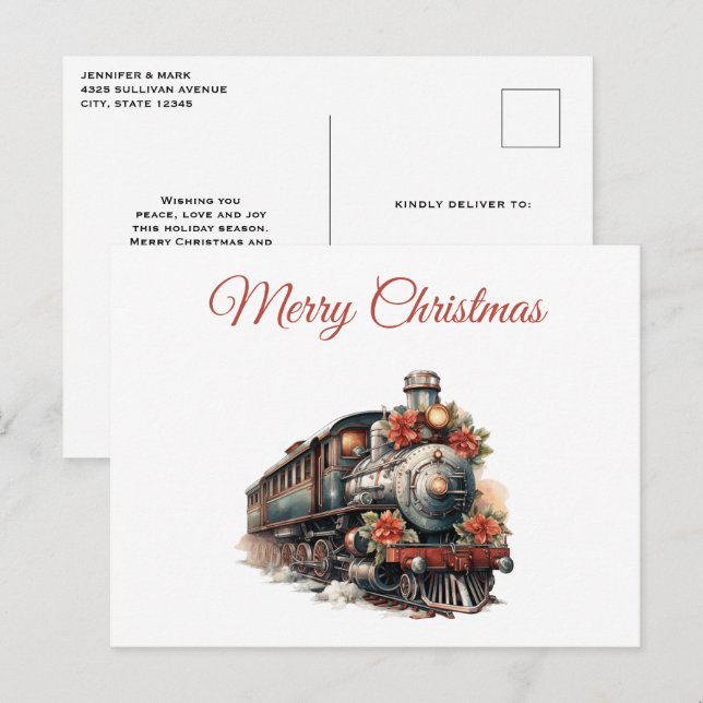 Postal Festiva Navidades Retro De Tren Antiguo (Anverso / Reverso)