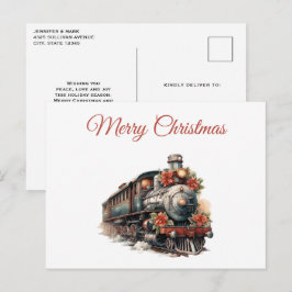 Postal Festiva Navidades Retro De Tren Antiguo