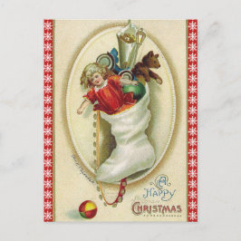 Postal Festiva Navidades retro parados con juguetes