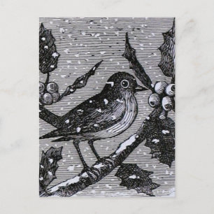 Postal Festiva Navidades Robin Vintage Engraving