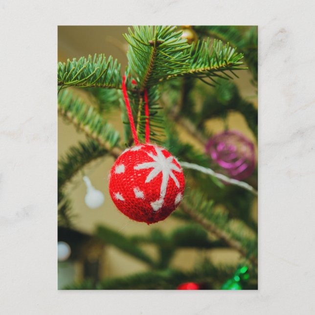 Postal Festiva Navidades rojos crochet bauble (Anverso)