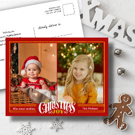 Postal Festiva Navidades rojos festivos modernos disfrutan de fot