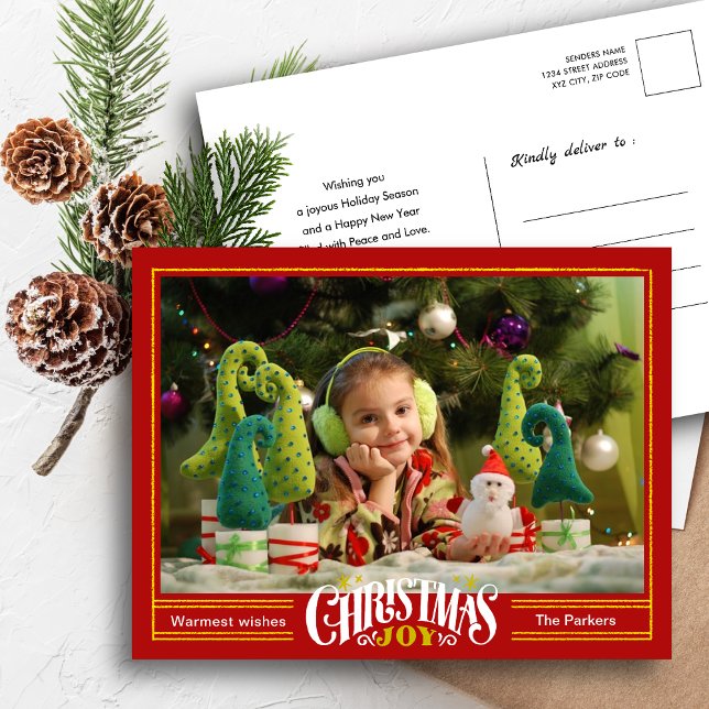 Postal Festiva Navidades rojos festivos modernos disfrutan de fot (Subido por el creador)