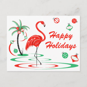 Postal Festiva Navidades rojos Flamingo Felices Fiestas