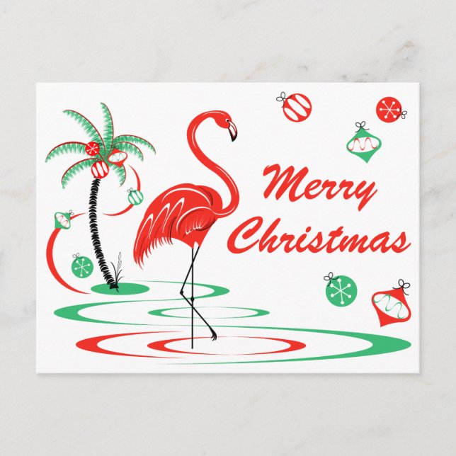 Postal Festiva Navidades rojos Flamingo Feliz paisaje navideño (Anverso)