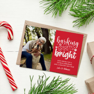 POSTAL FESTIVA NAVIDADES ROJOS MASCOTAS BRILLANTES ESPÍRITU DE BA