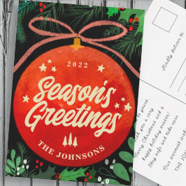 Postal Festiva Navidades Rojos Modernos Ball Ornamento Botánico