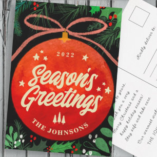 Postal Festiva Navidades Rojos Modernos Ball Ornamento Botánico