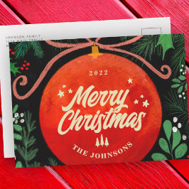 Postal Festiva Navidades Rojos Modernos Ball Ornamento Botánico