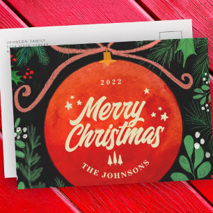 Postal Festiva Navidades Rojos Modernos Ball Ornamento Botánico