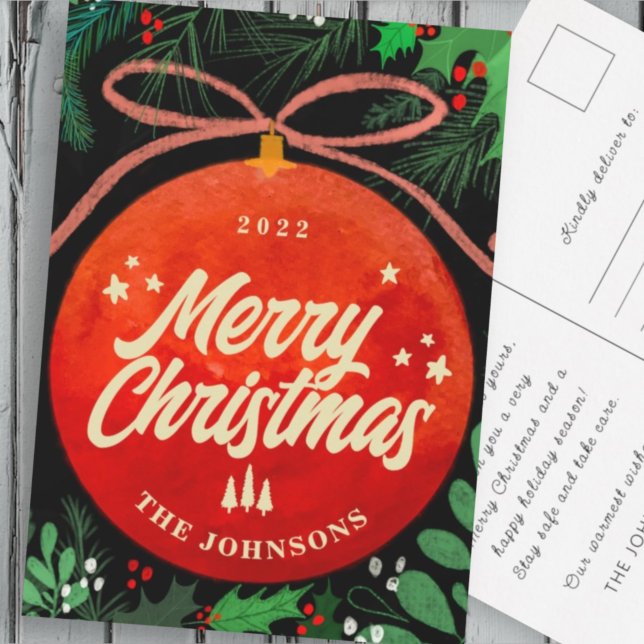 Postal Festiva Navidades Rojos Modernos Ball Ornamento Botánico (Subido por el creador)