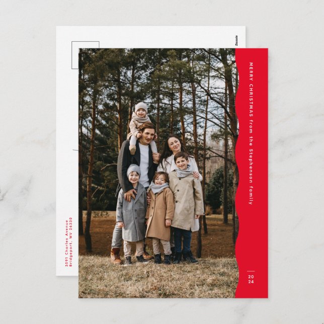 Postal Festiva Navidades rojos modernos y sencillos de dos fotos  (Anverso / Reverso)