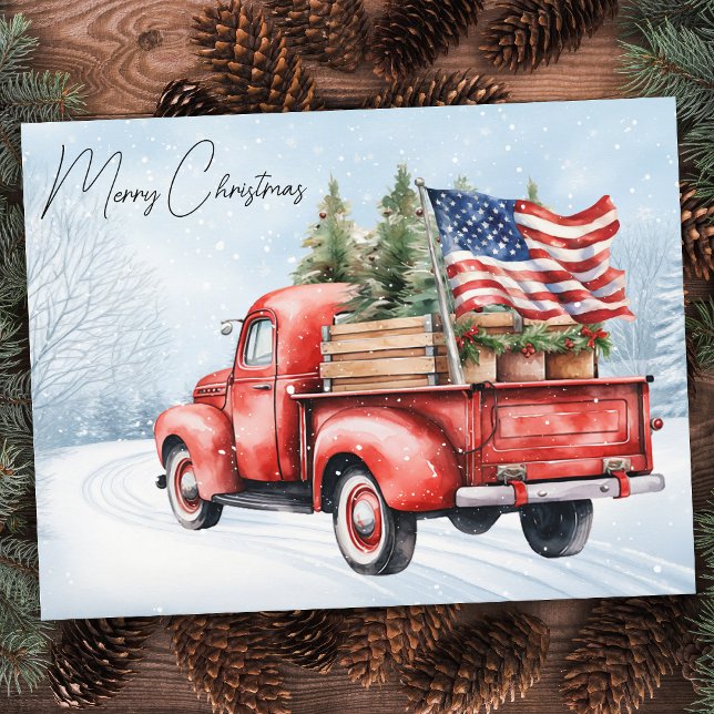 Postal Festiva Navidades rojos vintage camionero bandera estadoun (Subido por el creador)