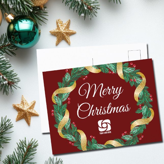 Postal Festiva Navidades rojos Wreath Personalizado Company Marke (Subido por el creador)