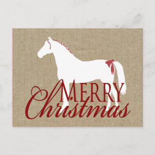 Postal Festiva Navidades rojos y blancos de caballos rusos