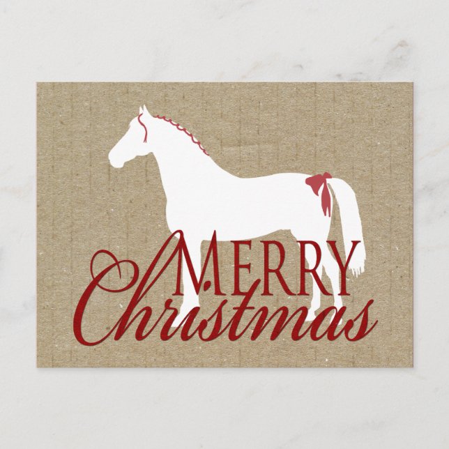 Postal Festiva Navidades rojos y blancos de caballos rusos (Anverso)