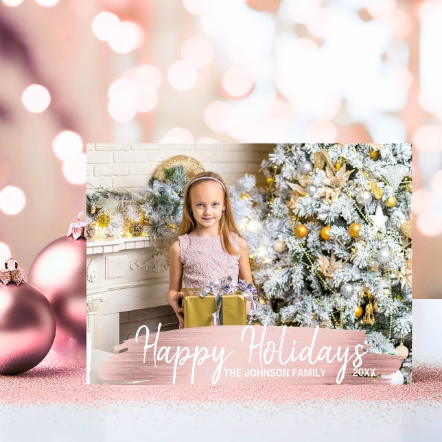 Postal Festiva Navidades Rosa Gold Felices Fiestas (Rose Gold Christmas Happy Holidays Family  PHOTO Holiday Postcard)