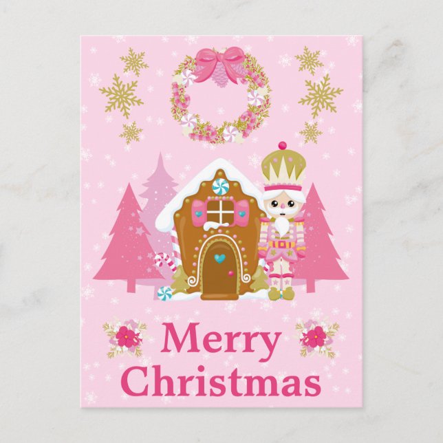 Postal Festiva Navidades rosados Casco de Nutridores y Gingerbrea (Anverso)