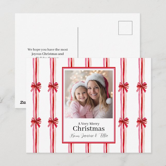 Postal Festiva Navidades rosados de fotos rojas (Anverso / Reverso)