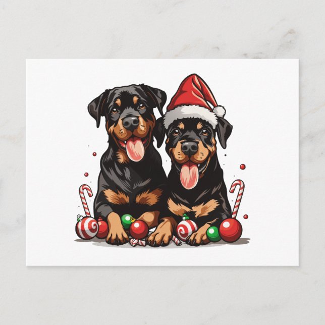 Postal Festiva Navidades Rottweiler Dog Santa (Anverso)
