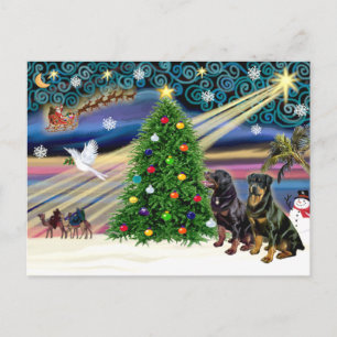 Postal Festiva Navidades Rottweilers mágicos (dos)