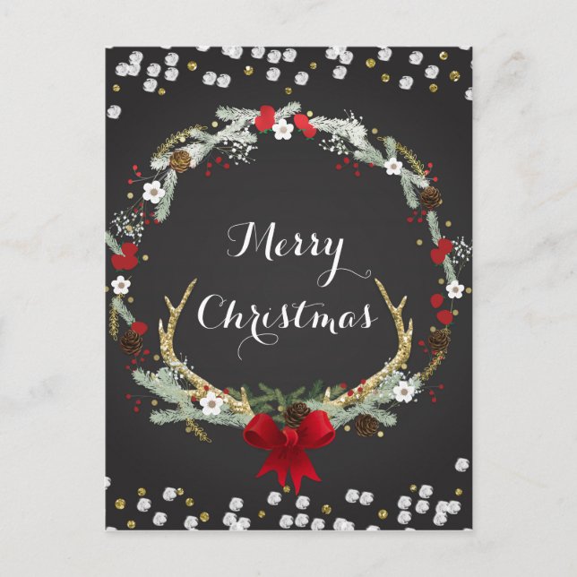 Postal Festiva Navidades rusos Antler Wreath Holiday Modern (Anverso)