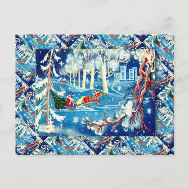 Postal Festiva Navidades rusos de época, viaje de Santa María (Anverso)