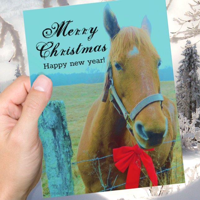 Postal Festiva Navidades Rústicos Azules Caballo Rojo (Subido por el creador)
