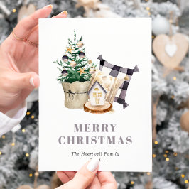 Postal Festiva Navidades Rústicos de Watercolor Farmhouse