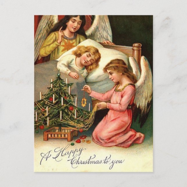Postal Festiva Navidades sagrados Niños Angels Vintage (Anverso)