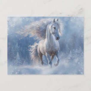 Postal Festiva Navidades saludan con caballos en nieve por tempor