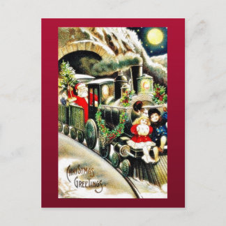 Postal Festiva Navidades saludando a santa claus viajando en una
