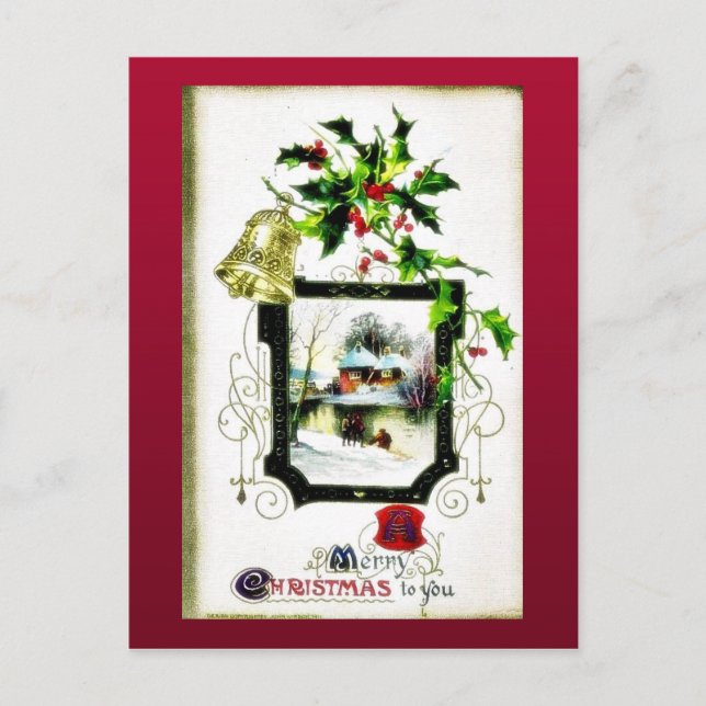 Postal Festiva Navidades saludando con dos ángeles abrazando (Anverso)