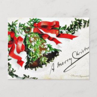 Postal Festiva Navidades saludando con timbre con cintas