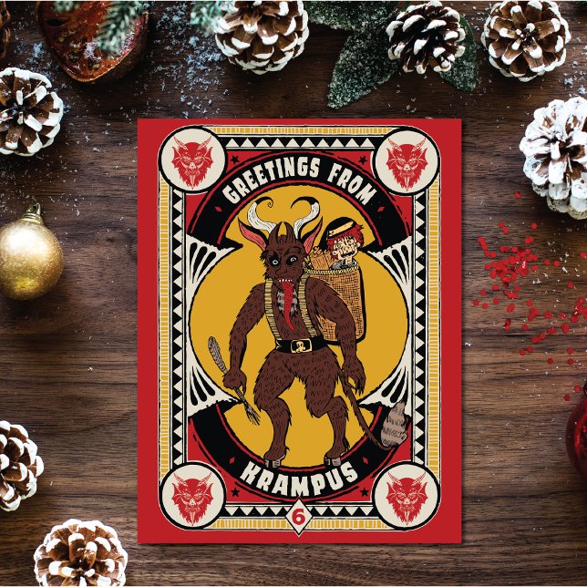 Postal Festiva Navidades saludando del Rótulo Krampus llevando ju (Subido por el creador)