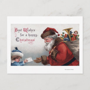Postal Festiva Navidades saludandoSanta Obteniendo carta