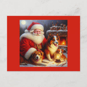 Postal Festiva Navidades Santa Claus con perros 1