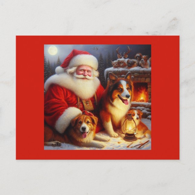 Postal Festiva Navidades Santa Claus con perros 1 (Anverso)