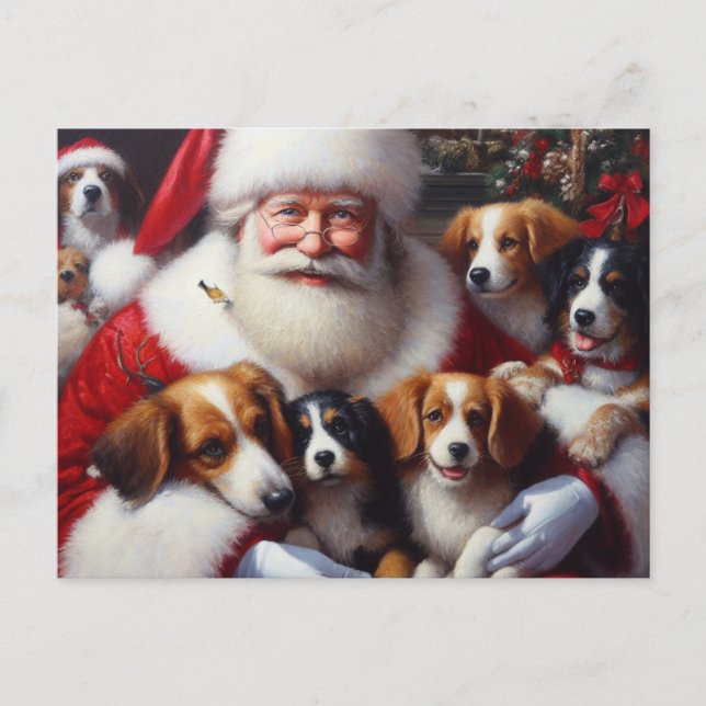 Postal Festiva Navidades Santa Claus con perros 2 (Anverso)
