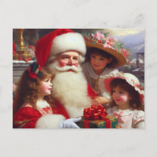 Postal Festiva Navidades Santa con niños 1